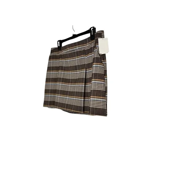 Topshop Plaid Miniskirt Size 12 Box Pleats Brown Cream NWT - Picture 5 of 11